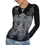 Owegvia Frauen Gerippte Langarm T-Shirt Square Neck Gestrickte Crop Shirts Bluse Fitted Crop Tee Shirt Skinny Knit Crop Tops, Q005-Schwarz, Small