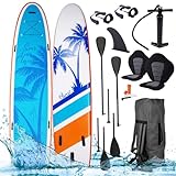 BRAST SUP Board Family | Aufblasbares Stand up Paddle Set XXL | 370x87x15cm bis 210kg viele Modelle | inkl. Zubehör 2X Kajak-Sitz 2X Fußschlaufe 2X Paddel Pumpe Rucksack | Hawaii