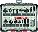 Bosch 15tlg. Fräser Set Mixed (für Holz, Zubehör Oberfräsen mit 8 mm Schaft)