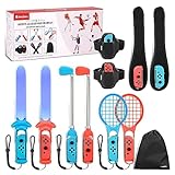 11-in-1 Switch Sport zubehör Bundle, innoAura Switch Sports Spiele Zubehör set mit Switch Tennis Schlägern, Golf Schlägern, Schwertern, Handgelenkriemen, Beinriemen für Switch/Switch OLED