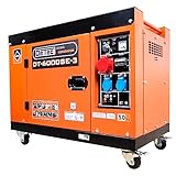 DeTec. Diesel Generator 3 Phasen 5500 Watt Starkstrom I 1-Zylinder Diesel Motor Stromgenerator I mobiler Stromerzeuger Aggregat I 2x 230V und 1x 400V Notstromaggregat mit E-Start