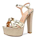 Castamere Damen Mode-Sandalen Plattform Blockabsatz 15CM Ankle-Strap High Heels Gold Schuhe EU 36