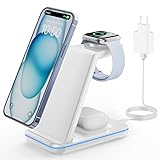 GEEKERA Wireless Charger, 3 in 1 Induktive Ladestation für iPhone 16/15/14/13/12/11/Pro Max/XS, Ladestation für Apple Watch Ultra/10/9/8/7/6/5/4/3/2/SE, Kabelloses Ladegerät für AirPods Pro/4/3/2-Weiß