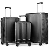 TAN.TOMI Koffer Set 3 Teilig, Kofferset, Gepäck-Sets mit Laptopfach,Hartschalen Trolley Rollkoffer mit 4 Rollen 360°, Reisekoffer Set 3-Stelliges Schloss und TSA (Schwarz)