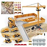 deAO Bauwagen-Set im Maßstab 1:64 enthält Lastwagen mit Bulldozer, Traktor, Gabelstapler, Mischer, Bagger, Kran, Muldenkipper und Zubehör