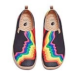 UIN Rainbow Glory Damen Wanderschuhe Bemalte Slip On Schuhe Gemütlich Reise Schuhe Leicht Loafer Schuhe Gestrickt Mehrfarbig Schwarz(42.5)