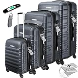 KESSER® 4pcs Hartschalenkoffer Reisekoffer Set Trolley Koffer inkl. Gepäckwaage + Gepäckanhänger rollendes Kofferschloss, 4 Rollen ABS, Hartschale Teleskopgriff S-M-L-XL, anthrazit, S-M-L-XL, Trolley