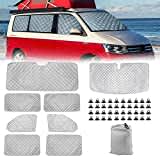 Thermomatte Fahrerhaus Innen für VW T5 T6, 8 STK SWB Wasserdicht UV-Proof Sonnenschutz Auto Frontscheibe Wintergegen Schnee Frontscheibenabdeckung mit Schwarzem Rücken, 98% Verdunkelung