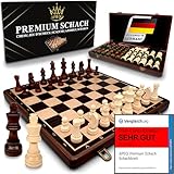 APEQi® Premium Schach - Schachspiel Holz HOCHWERTIG - Massivholz, 38x38cm, 2 EXTRA-Damen, Geschenkidee - edles Schachbrett Holz hochwertig - klappbare Schachkassette mit Schachfiguren Chess Set