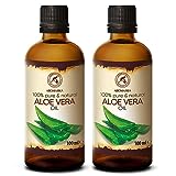 Aloe Vera Öl 2x100ml - Aloe Barbadensis - Brasilien - Aloe Vera-Öl Basisöl 200ml - Raffiniert - Intensive Pflege für Gesicht - Körper - Haare - Nägel - Hände - Massage