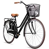 Bergsteiger Amsterdam 26 Zoll, 28 Zoll Damenfahrrad, ab 150 cm, Korb, Fahrrad-Licht, Damen-Citybike mit Rücktrittbremse, Hollandrad im Retro-Design