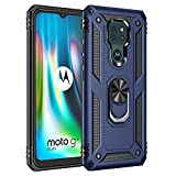 BestST Handyhülle für Moto G9 Play/Moto E7 Plus Cover + schutzfolie, Armor Stoßfest TPU PC Schutzhülle Ringhalter Handytasche Case für Motorola Moto G9 Play/Moto E7 Plus/G9 Handy Hüllen,Blau