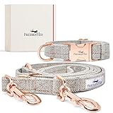 FREUDENTIER® Hundehalsband und Hundeleine im eleganten Set - 2m Leine, 3-Fach verstellbar | Das Original (37-58cm)