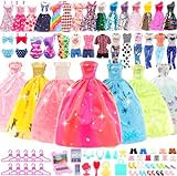 Miunana 61 Kleidung für Puppen = 10 Kleider 4 Tops Outfits 4 Hosen/Röcke 3 Abendkleider 3 Badenanzüge 37 Kleiderbügel Schuhe Zubehör für 11,5 Zoll Mädchen Puppen Puppenkleidung