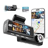 KAWA Dashcam Auto Vorne Hinten, True 4K WiFi Dashcam Auto mit 64GB SD Karte, Dual Cam, Eingebautes GPS, 3.16'' IPS Bildschirm, Startlicht Nachtsicht-Loop-Aufnahme, Notaufnahme, 24Std. Park Modus,D8