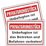 2 Stück - Privatgrundstück Schilder - (30x20 cm - 3 mm Kunststoff) - Betreten und Befahren verboten - Schild Privatgrundstück-Privatweg-Zutritt verboten-Durchgang Privat-Betreten Verboten-BerpaHome