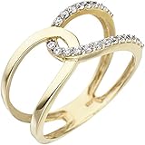 Jobo Damen Ring 2-reihig 375 Gold Gelbgold 22 Zirkonia Goldring Größe 50