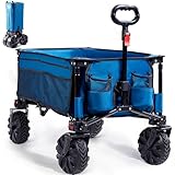 TIMBER RIDGE XXL Bollerwagen Faltbar Breite Reifen Strandwagen mit Seitentasche Getränkehalter Verstellbarem Griff, Gartenwagen für Alle Gelände, Draussen Camping Einkaufen, 100kg Belastbarkeit