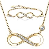 Billie Bijoux Infinity Unendlichkeit Symbol Damen Armband Halskette 925 Sterling Silber Zirkonia Armkette Verstellbar Schmuck-Set (C-Gold)