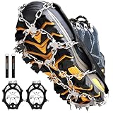 Crampons Ice Cleats Traction Snow Grips for Boots Shoes Women Men Anti Slip 19 Stainless Steel Spikes Safe Protect for Hiking Fishing Walking Climbing Mountaineering (Black,M)