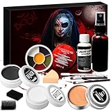 Halloween Schminke, Halloween Spezialeffekt Make up Set, Halloween Make up Set Kunstblutspray+Kunstblutgel+Flüssigkeit Latex+ 6 Farben Make up Palette+Scar Wax+Schminke Schwarz Weiß