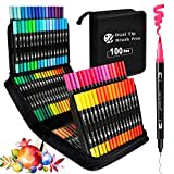 KAZATE Dual Brush Pen Set 100 Farben Filzstifte Set Dicke und Dünne Stifte Set für Erwachsene und Kinder Doppelfasermaler Pinselstifte für Handlettering Kalligraphie Malen Mandala