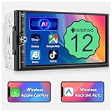 Android Doppel Din Radio mit Wireless Carplay Wireless Android Auto Autoradio mit Bildschirm, 4G+64G 7 Zoll Car Play Auto Radio 2din Touch Display mit Navi, Bluetooth, GPS, WiFi, AM/FM/RDS, AUX/SWC