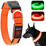 KOSKILL Leuchthalsband Hund Wiederaufladbare USB LED Hundehalsband Wasserdichtes Leuchtendes Hunde Halsband Einstellbare Super Helle für Mittlere Große Hunde (Orange, L)