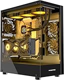 MUSETEX ATX PC Gehäuse, 360MM Rad Support, Full-View Dual Tempered Glass Mid Tower PC-Gehäuse, Typ-C PC Case mit 3 vorinstallierten Nicht-LED-Lüftern, Gaming PC Gehäuse,Schwarz(K2)