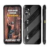 AGM H6 Ultradünnes Outdoor Handy ohne Vertrag -16(8+8) GB+256GB+512GB TF, Android Leichtes Wasserdichtes Smartphone mit 3 Kartenslots, 6,56 Zoll Baustellenhandy, Dual SIM/NFC/4G, Schwarz