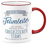 FunTasstic Tasse Stolzer Teamleiter Kaffeebecher beidseitig bedruckt spülmaschinenfest Tasse für das Büro Tee, Kaffee Geschenkidee, Farbe:rot, Größe:Teamleiter