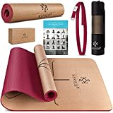 KESSER® Yogamatte Kork Inkl. Tragegurt Tasche & Yoga-Block Gymnastikmatte rutschfest aus Naturkautschuk TPE Fitnessmatte, 183 x 62 Trainingsmatte für Fitness Sportmatte, Gymnastik extradick