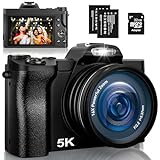 Digitalkamera 5K, 48MP 16X Digital Zoom Fotokamera mit 32G SD-Karte, Autofokus WiFi Kompaktkamera 6 Achsen Stabilisierung Reisekamera mit UV-Filter und 2 Akkus für Anfänger, Kinder, Vloggen