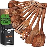 Holzkochlöffel 10 Stück kochlöffel holz - Holzlöffel set aus Teakholz für das Kochen - Holzkochlöffel, Pfannenwender holz, Suppenkelle, 10 Stück - Natürlich, Perfekt für Antihaft von Woodenhouse