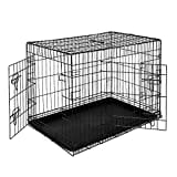 lionto Tiertransportbox für Hunde und Katzen, vielseitiger Transportkäfig mit hygienischer Kunststoffwanne, 92x58x64 cm, Hundebox aus Metall mit stabilen Sicherheitsverschlüssen & Trennwand, schwarz