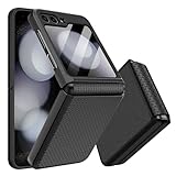 Giyer Handyhülle für Samsung Galaxy Z Flip 6 Hülle mit Displayschutzfolie Scharnierschutz, Rutschfester Textur Hard PC Rugged Stoßfest Schutzhülle für Samsung Z Flip 6 5G Flip Case Cover (Schwarz)