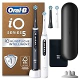 Oral-B iO Series 5 Plus Edition Elektrische Zahnbürste/Electric Toothbrush, Doppelpack PLUS 2 Aufsteckbürsten + Magnet-Etui, 5 Putzmodi, Designed by Braun, Matt Black/Quite White