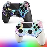 AceGamer 2 Pack Wireless Controller für PS4, 3.5mm Audio und Turbo Funktion, Weiß und Schwarz Crack Custom Design V2 Gamepad Joystick für PS4, Kompatibel mit PS4, Slim, Pro und PC