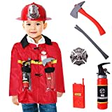 TE-Trend Kinder Feuerwehr Kostüm Jacke mit Zubehör - Feuerwehrjacke, Verkleidung für kleine Feuerwehrmänner - Perfekte Uniform für Nachwuchs-Helden