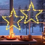 Kimuwote LED Sterne Weihnachtsbeleuchtung, 40 LED Weihnachtsbeleuchtung Fensterdeko, Stern Batteriebetrieben Warmweiß mit Timer, Saugnäpfe für Weihnachten Deko, Balkon, Party (2 Stück)