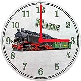 Print Equipment (20.09) Wanduhr Glasuhr Kinderuhr - Ø 29 cm - Eisenbahn Lok Dampflok Zug Lokomotive -gerne auch personalisiert