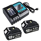 Ersatz Akku für Makita akku 18V 2 x 18V 5500mAh Ersatz Akku für Makita 18V Akku mit DC18RC Ladegerät Kompatibel mit BL1860 BL1860B BL1850 BL1850B BL1840 BL1830 BL1820 LXT400 DC18RA DC18RC DC18RD..