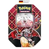 Pokémon-Sammelkartenspiel: Tin-Box Karmesin & Purpur – Paldeas Schicksale – Schillerndes Glurak-ex (1 holografische Promokarte & 4 Boosterpacks)