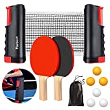 FBSPORT Tischtennis Set Profi, 2 Tischtennisschläger + Einziehbarem Netz + 6 Tischtennis-Bälle + 1 Tragetasche, Tischtennisschläger Set für Kinder Erwachsene Familien Erwachsene