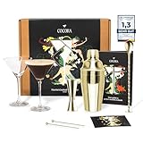 Cocora Martini-Set | 8-teiliges Cocktail-Set aus Edelstahl | Cocktail Shaker | Martini Cocktail Gläser | Cocktail Buch | Luxuriöse Geschenkverpackung (Gold)