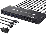 USB 3.0 KVM Switch HDMI 4 Port, 4K@60Hz Simulation EDID KVM Switch 4 PC 1 Monitore, HDMI 2.0 KVM-Switches Teilen 4 USB 3.0 Geräte Maus Tastatur Drucker, mit Wired Remote und 5 Kabeln