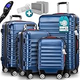 MONZANA® 4tlg Kofferset Schloss Organizer Kofferwaage Gurt Gel-Griffe Zwillingsrollen Standfüße Trolley Reisekoffer Hartschale Koffer S-M-L-XL Blau