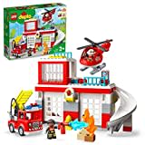 LEGO 10970 DUPLO Feuerwehrwache mit Hubschrauber, Feuerwehr-Spielzeug aus Bausteinen für Kleinkinder ab 2 Jahre, mit Feuerwehrauto und 2 Figuren, Geschenk für Mädchen und Jungen