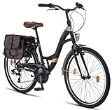 Licorne Bike Stella Plus Premium City Bike in 26 Zoll Aluminium Fahrrad für Mädchen, Jungen, Herren und Damen - 21 Gang-Schaltung - Hollandfahrrad (26 Zoll, Schwarz)