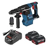 Bosch Professional 18V System Akku Bohrhammer GBH 18V-26 F (inkl. 2x 6.0Ah, GAL 1880 CV, Zusatzhandgriff, Tiefenanschlag, Maschinentuch, SDS plus Schnellwechselbohrfutter, Einlage, L-BOXX)